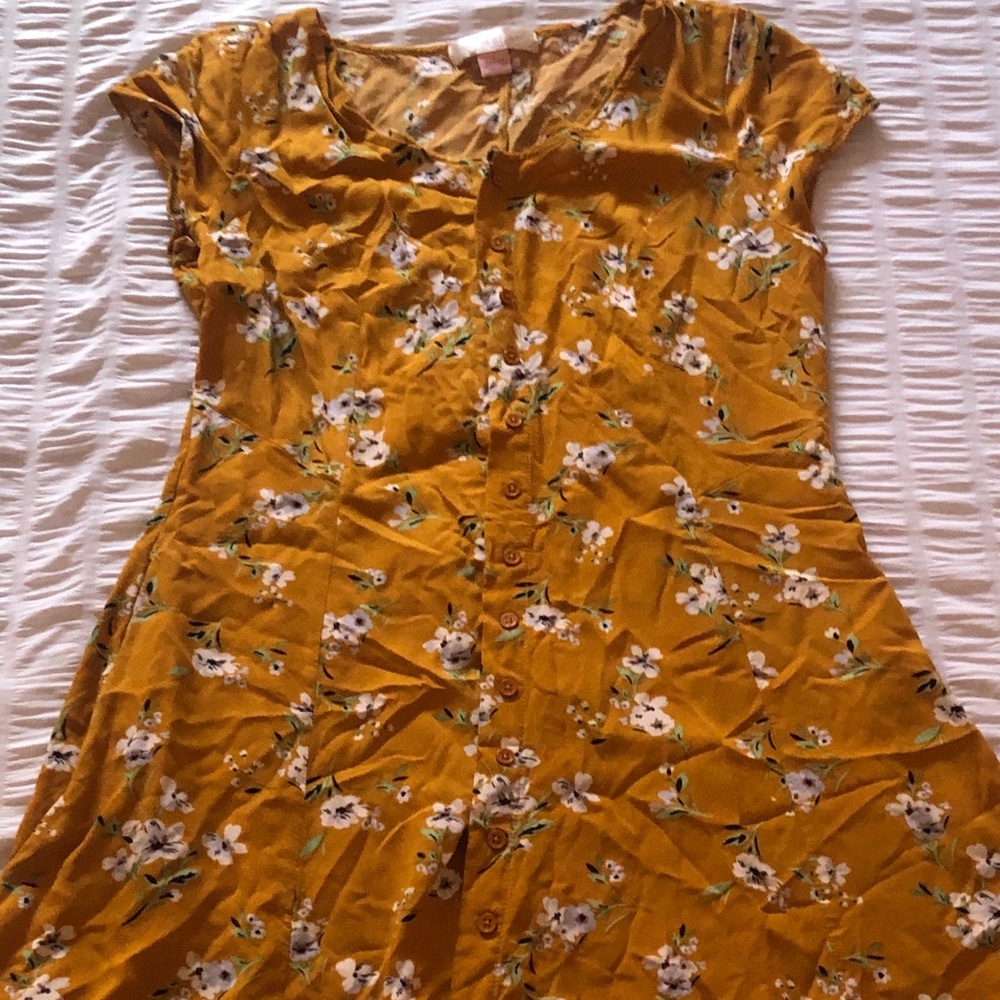 Yellow Button Up Flower Print Dress
